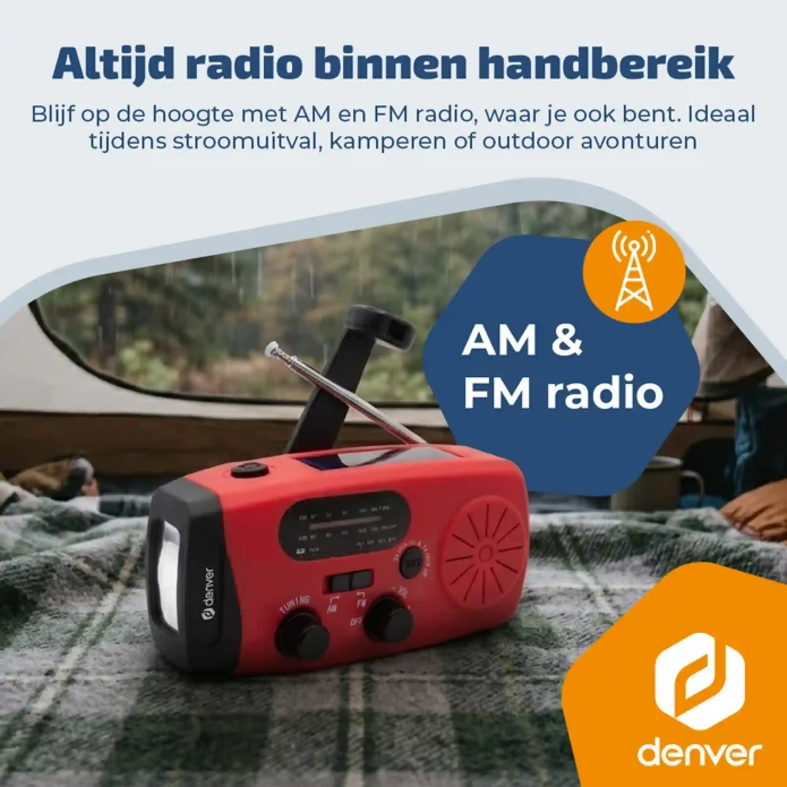 Noodradio, zaklamp en SOS-alarm